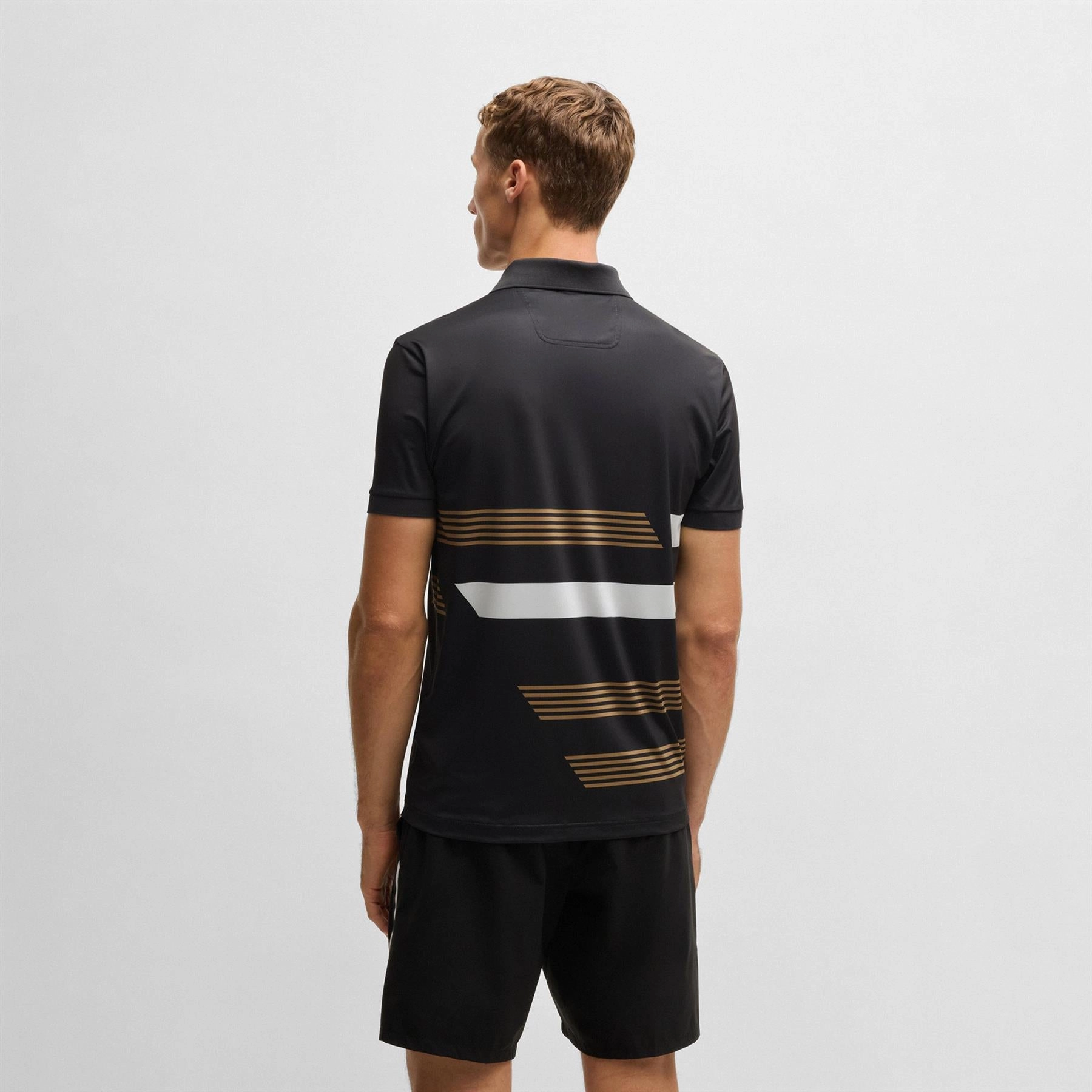 Paddy Tape Print Polo Black Boss Men's Fashion