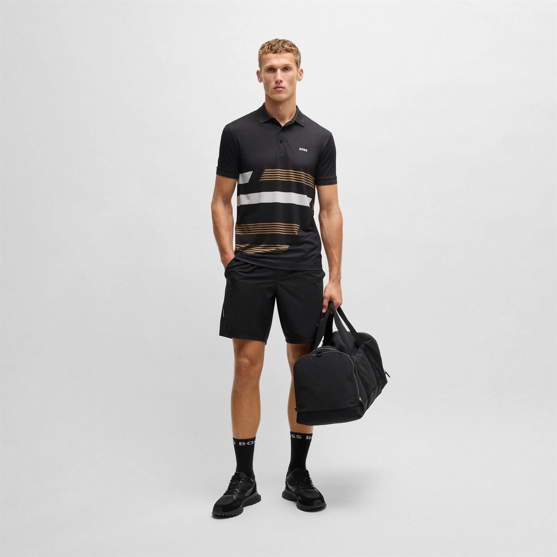 Paddy Tape Print Polo Black Boss Men's Fashion