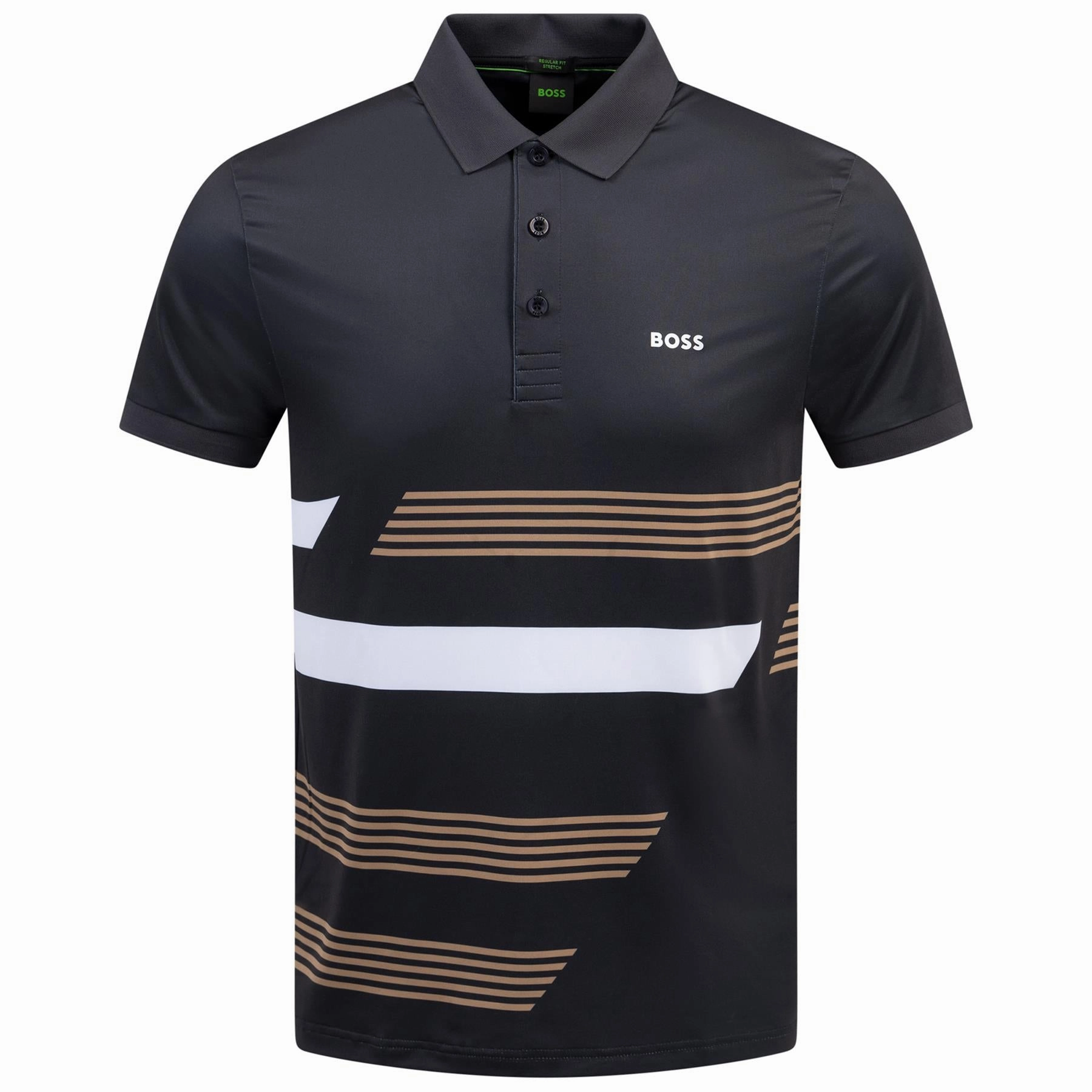 Paddy Tape Print Polo Black Boss men's fashion and office attire