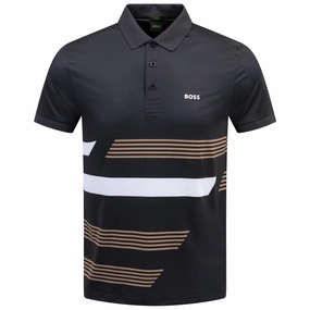 Paddy Tape Print Polo Black Boss men's fashion and office attire
