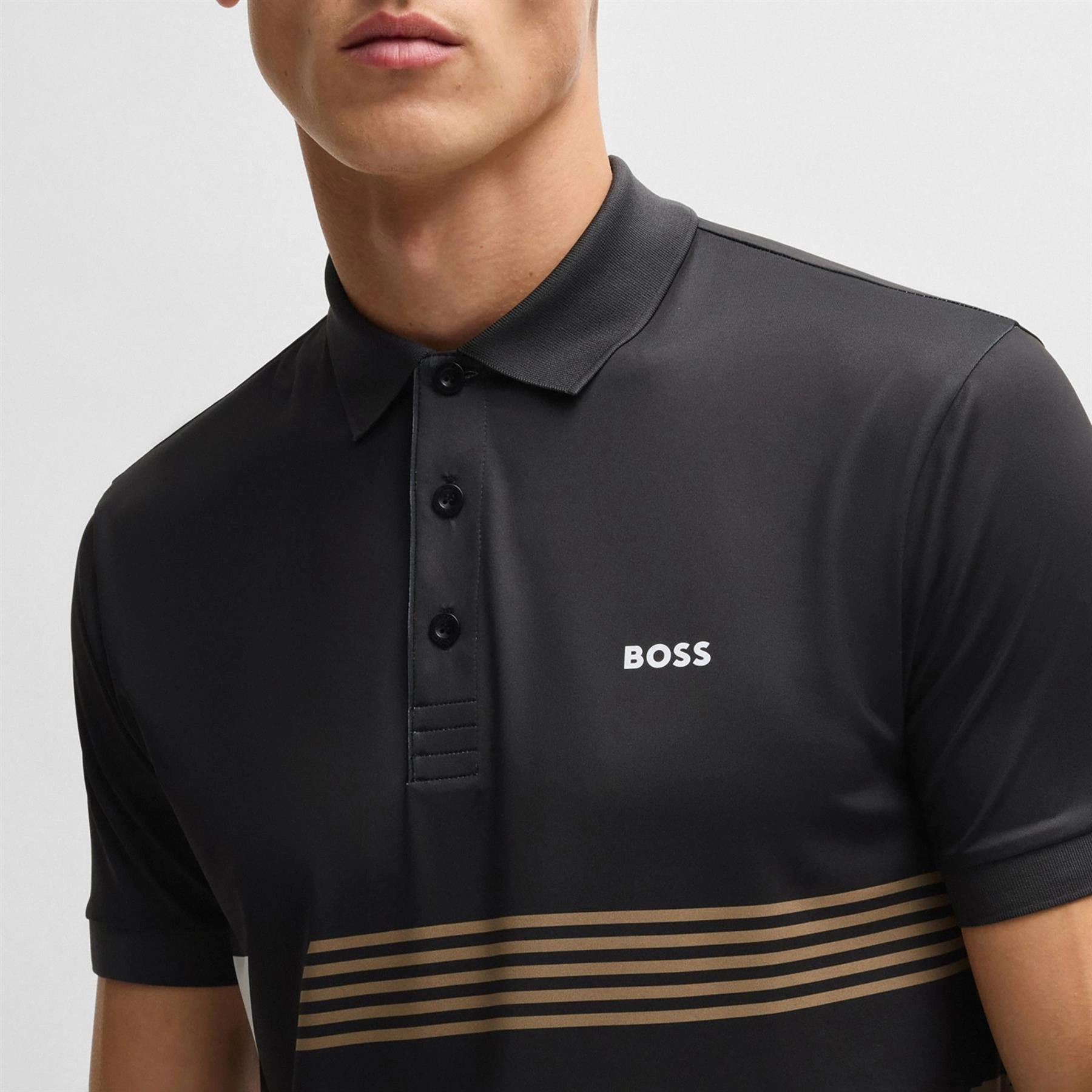 Paddy Tape Print Polo Black Boss Men's Fashion