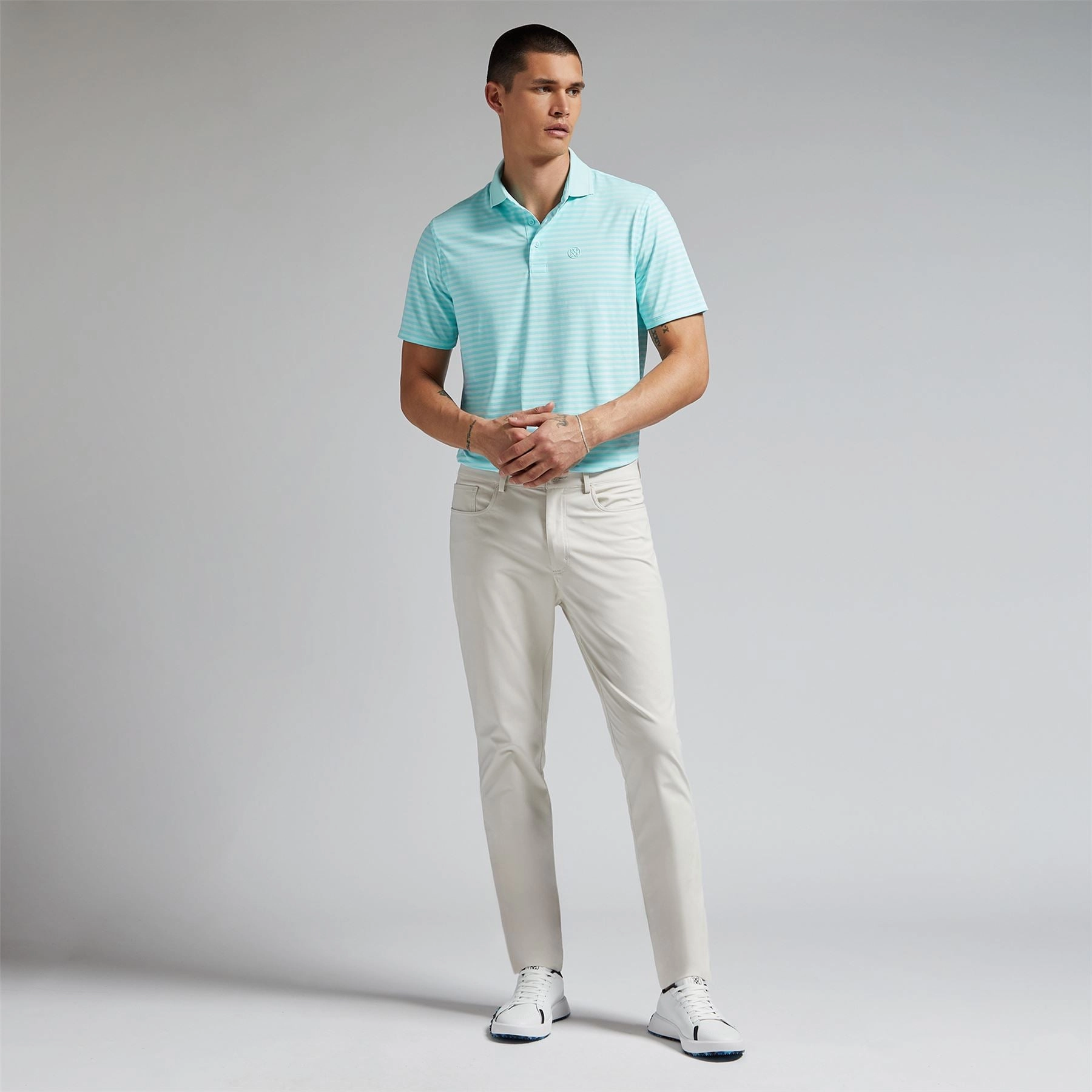 Perforated Stripe Tech Jersey Polo Powder G/Fore Men's Fashion