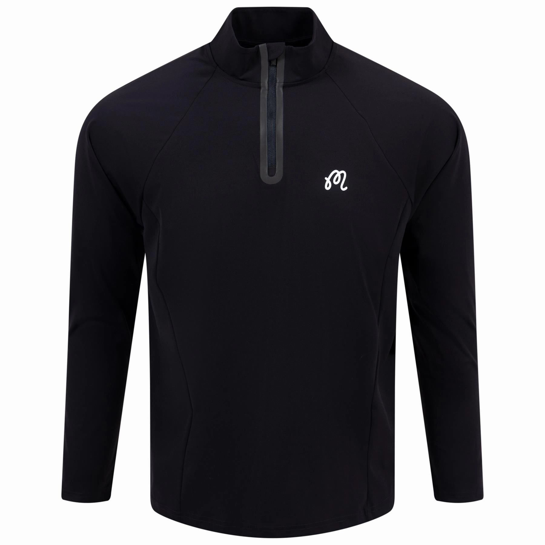 Performance Raglan Quarter Zip Mid Layer Black Malbon Men's Golf Lifestyle Wear