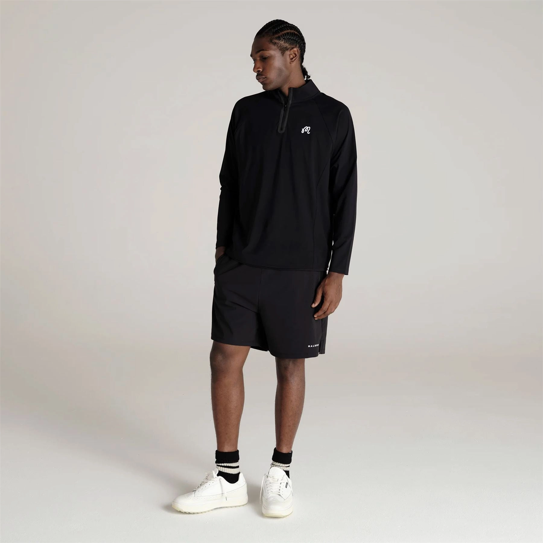 Performance Raglan Quarter Zip Mid Layer Black Malbon Men's Golf Lifestyle Wear