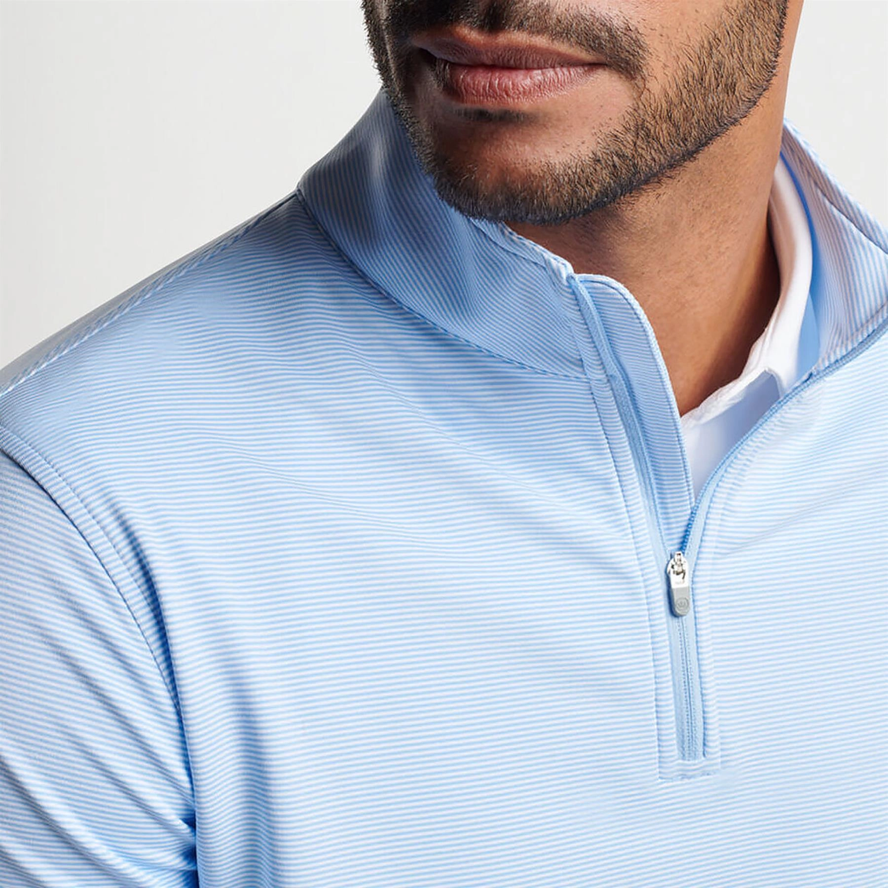 Perth Mini Stripe Quarter Zip Mid Layer Cottage Blue/White Peter Millar Menswear Collection