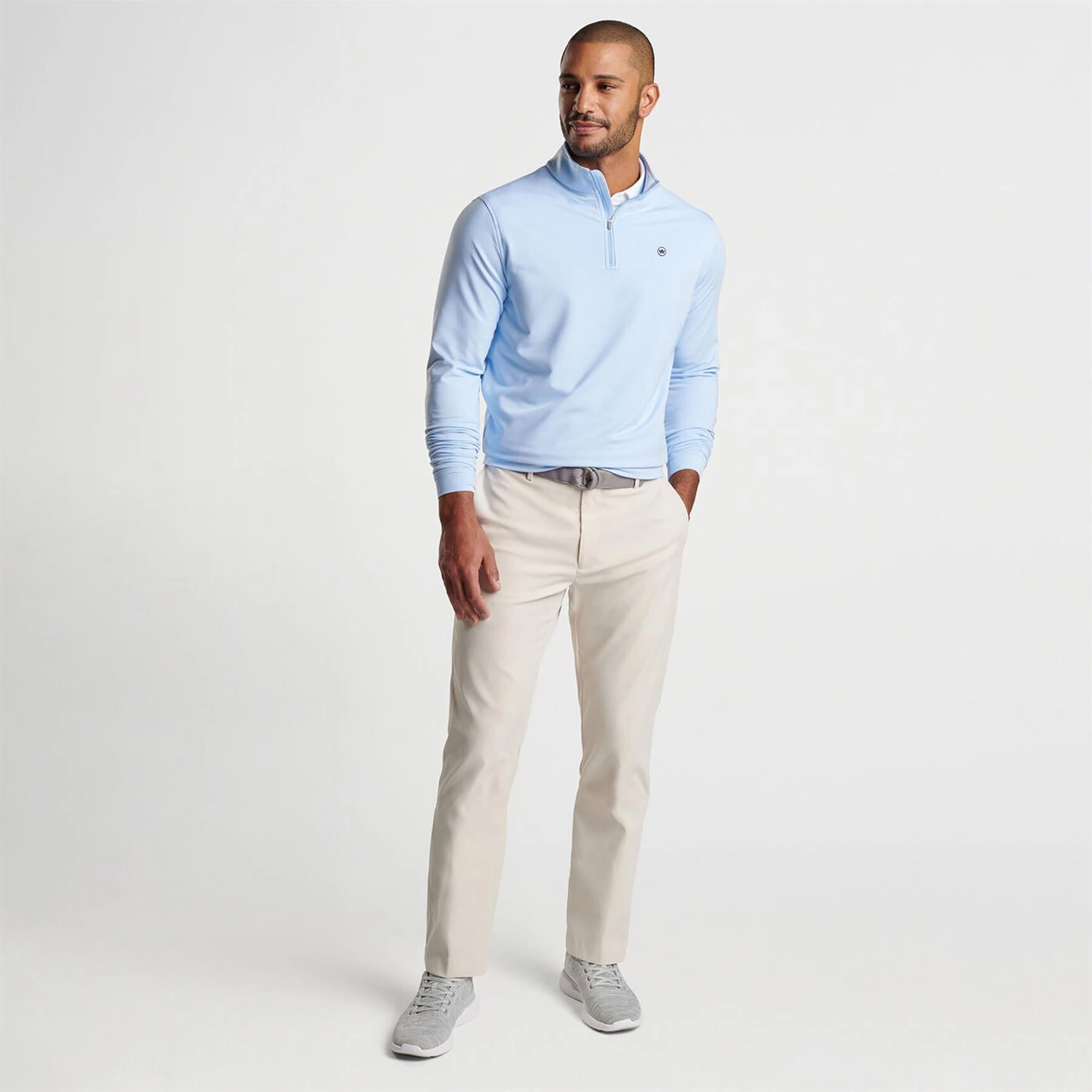 Perth Mini Stripe Quarter Zip Mid Layer Cottage Blue/White Peter Millar Menswear Collection