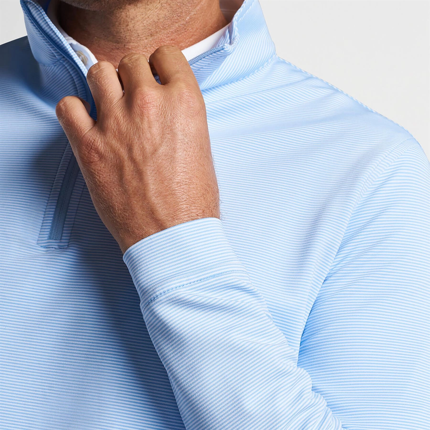 Perth Mini Stripe Quarter Zip Mid Layer Cottage Blue/White Peter Millar Menswear Collection