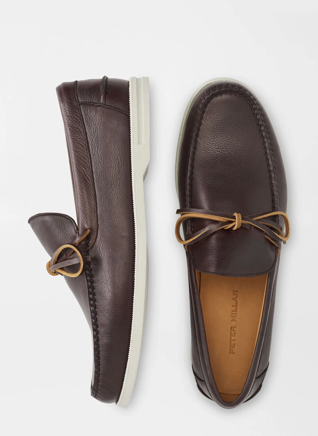 PETER MILLAR Men's Excursionist Leather Boat Shoe - CHOCOLATE Men's Durable Golf Shoes