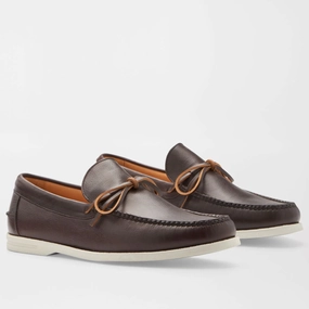 PETER MILLAR Men's Excursionist Leather Boat Shoe - CHOCOLATE Mens durable golf shoe collection