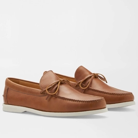 PETER MILLAR Men's Excursionist Leather Boat Shoe - COGNAC Mens durable golf shoe collection