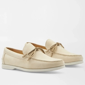 PETER MILLAR Men's Excursionist Nubuck Boat Shoe - STONE Mens durable golf shoe collection