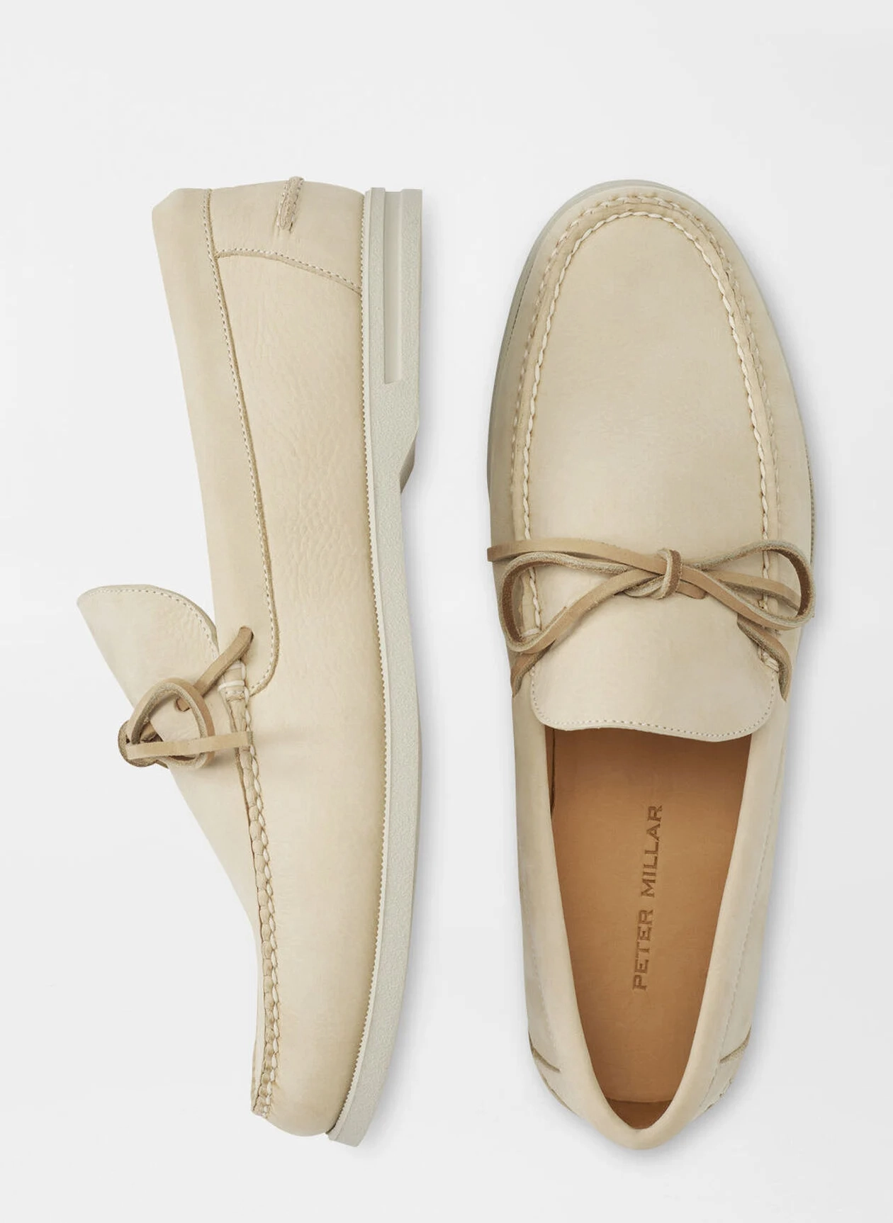 PETER MILLAR Men's Excursionist Nubuck Boat Shoe - STONE Men's Durable Golf Shoes