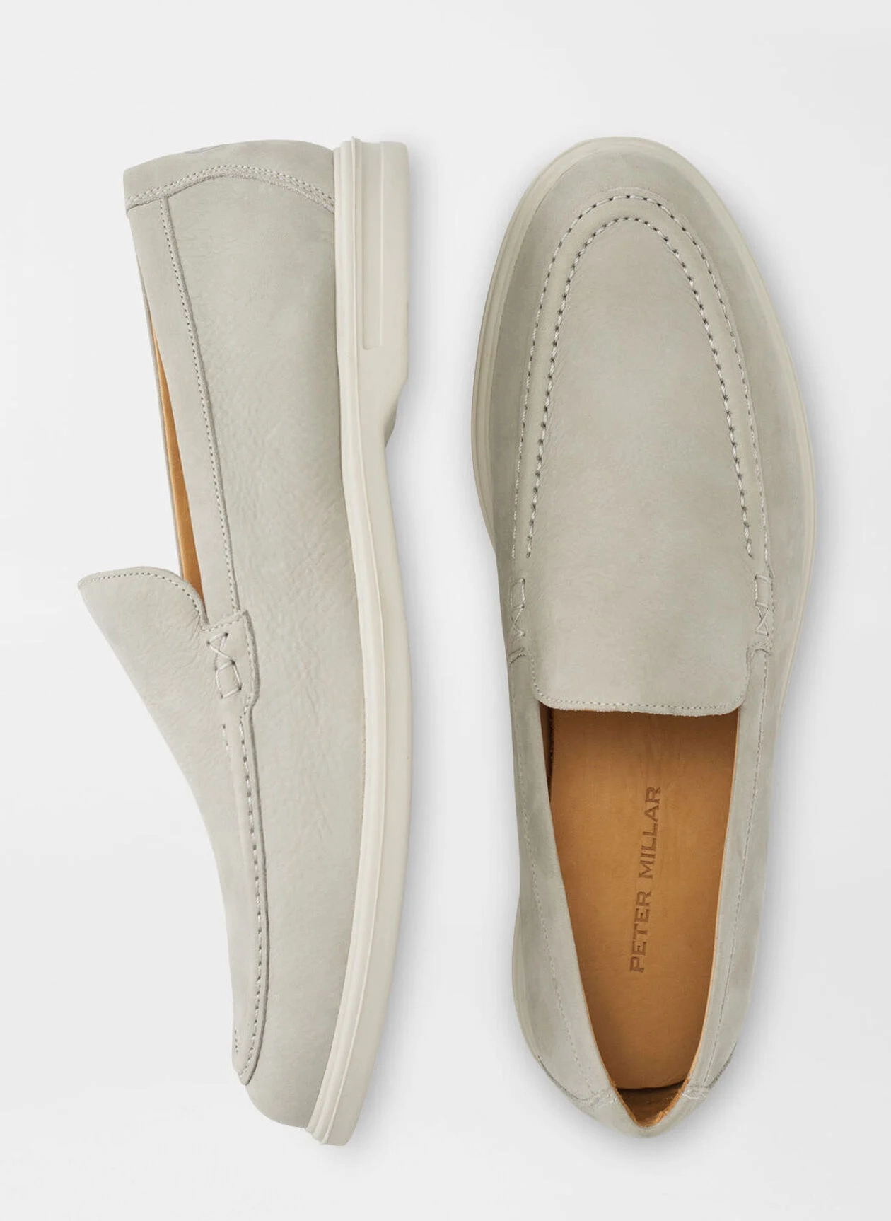 PETER MILLAR Men's Excursionist Nubuck Venetian Loafer - PEARL GREY Men's Durable Golf Shoes