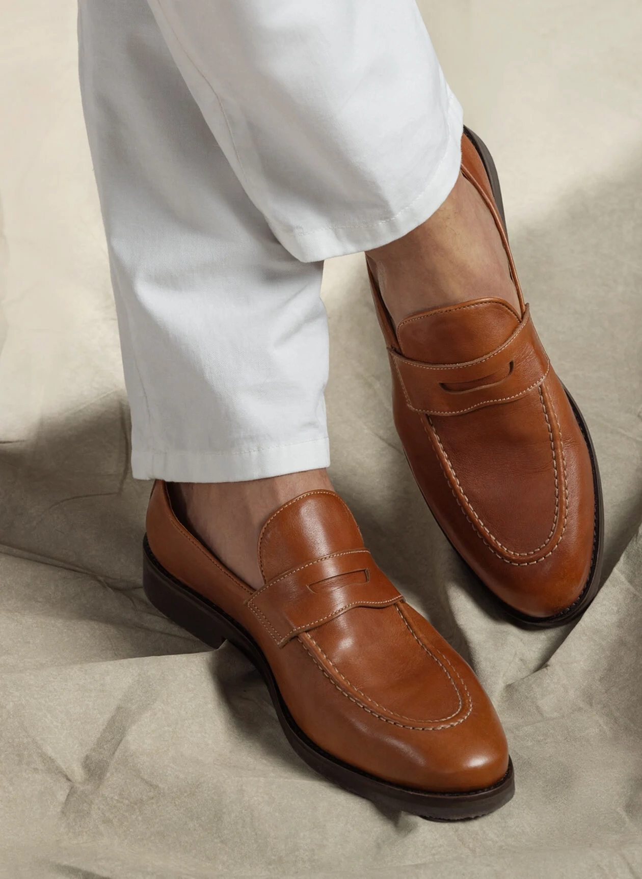 PETER MILLAR Men's Madison Penny Loafer - COGNAC Men's Durable Golf Shoes