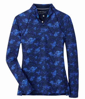 Peter Millar Women's Ginko Print Raglan Sleeve Perth Layer - Abaco Blue Peter Millar womens apparel