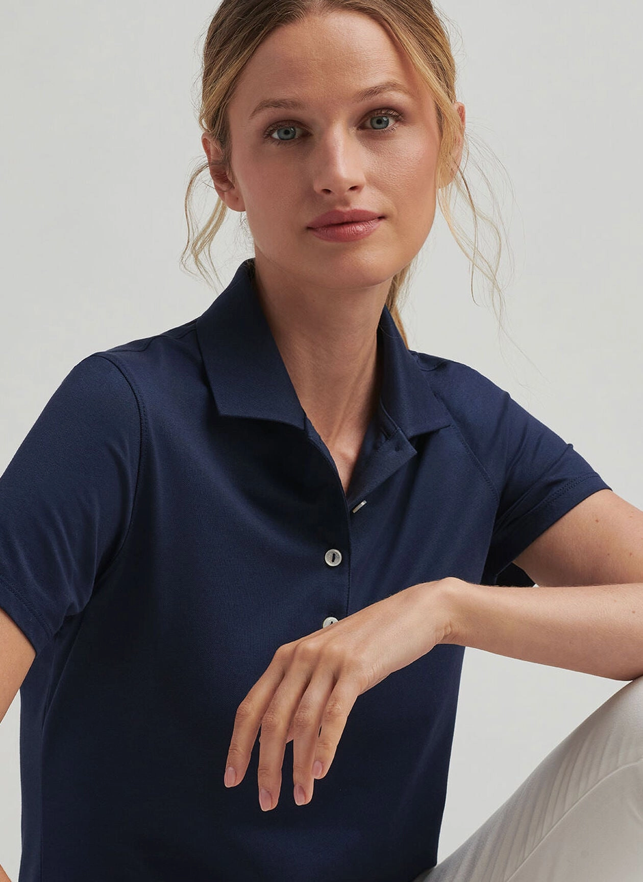 Peter Millar Womens Albatross Short-Sleeve Polo - Navy Peter Millar Apparel for Women