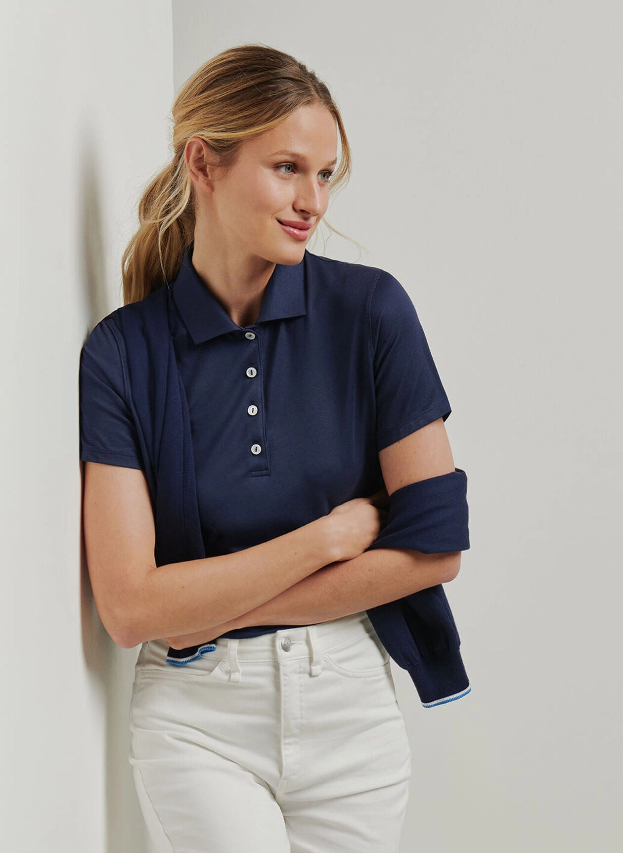 Peter Millar Womens Albatross Short-Sleeve Polo - Navy Peter Millar Apparel for Women
