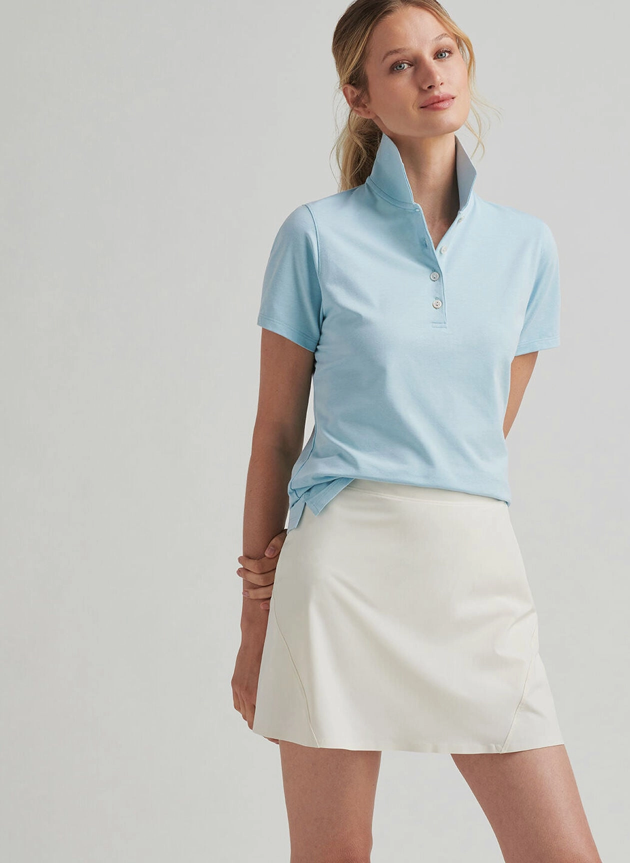 Peter Millar Womens Albatross Short-Sleeve Polo - Skylight Peter Millar Apparel for Women