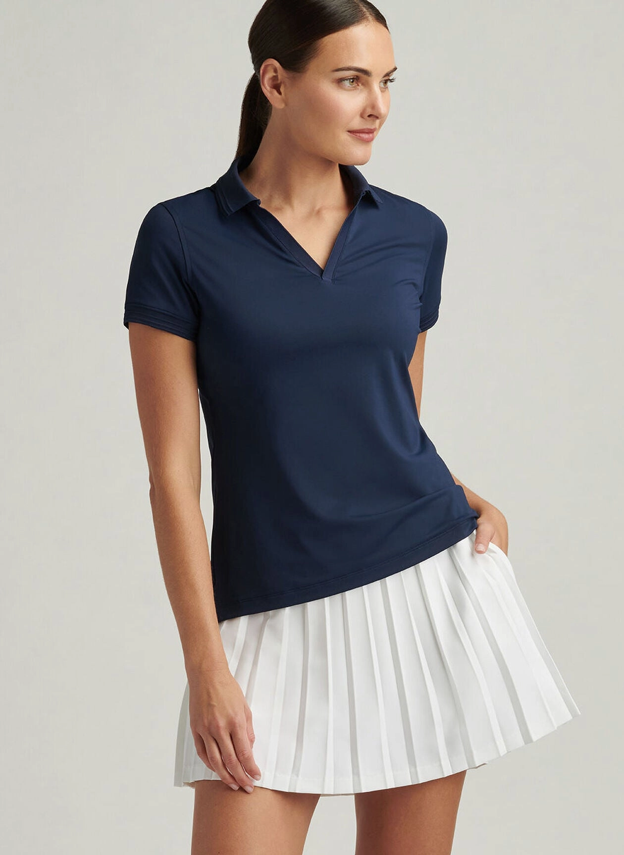 Peter Millar Womens Betty Short-Sleeve Drop V Polo - Navy Peter Millar Apparel for Women