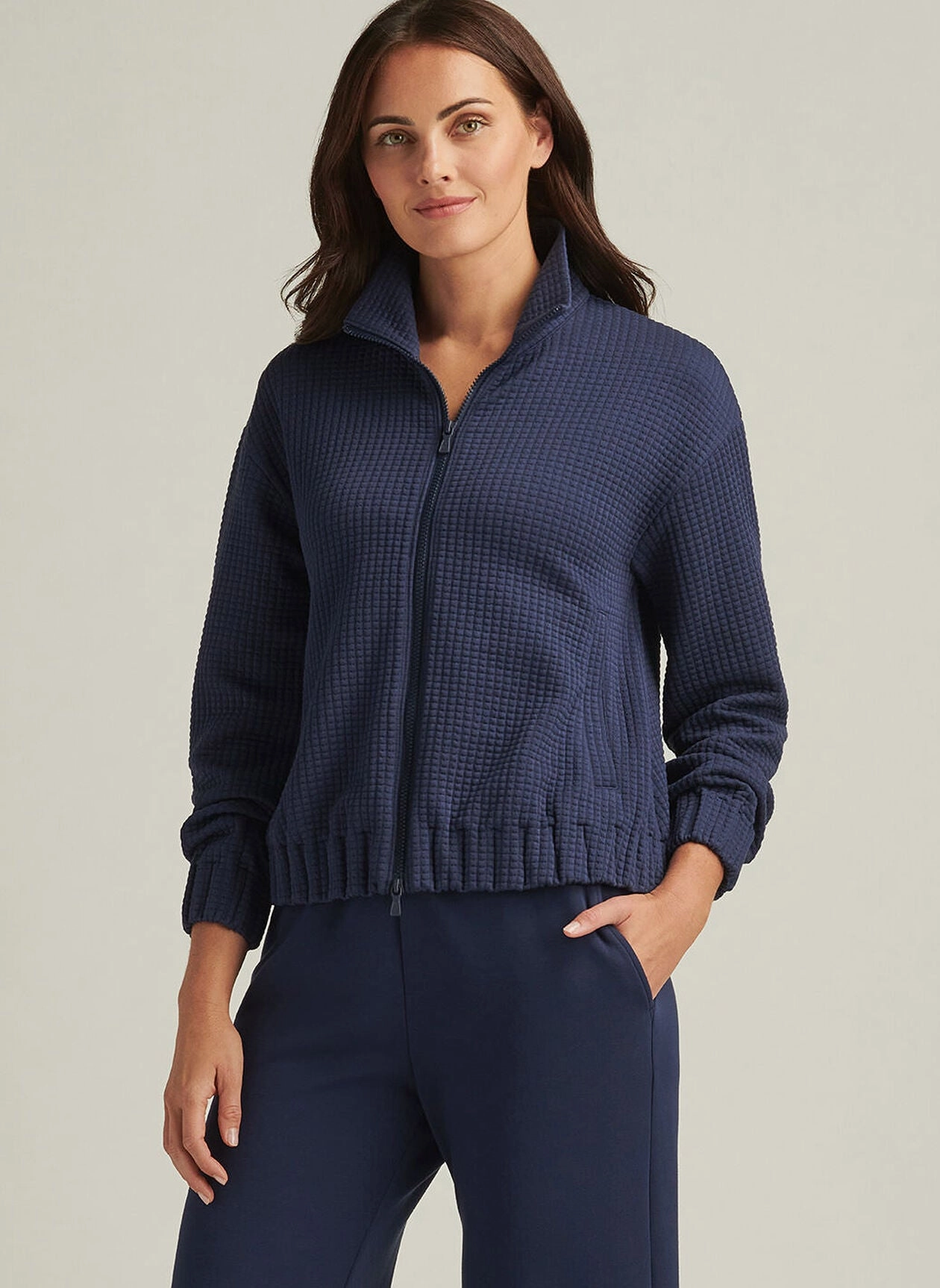 Peter Millar Womens Flora Knit Jacquard Full-Zip Layer - Navy Peter Millar Apparel for Women