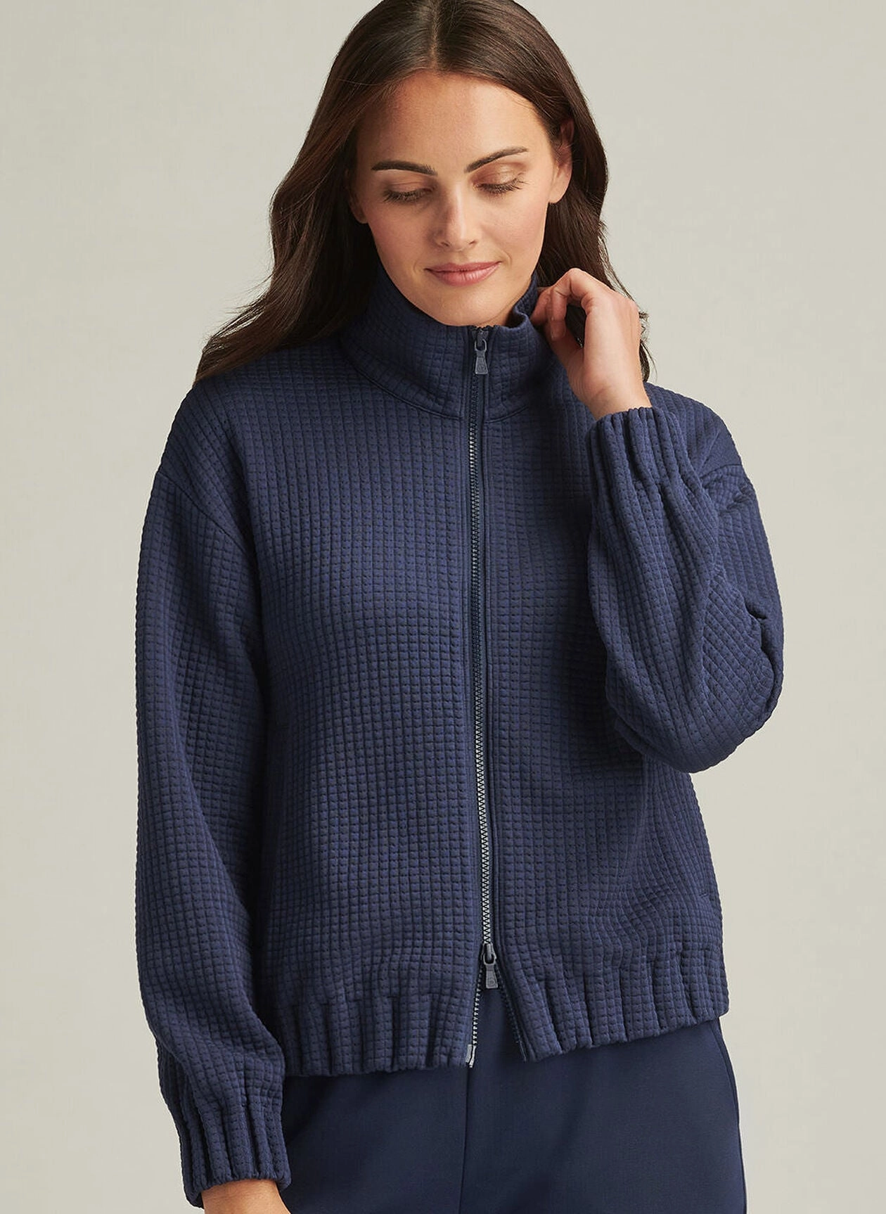 Peter Millar Womens Flora Knit Jacquard Full-Zip Layer - Navy Peter Millar Apparel for Women