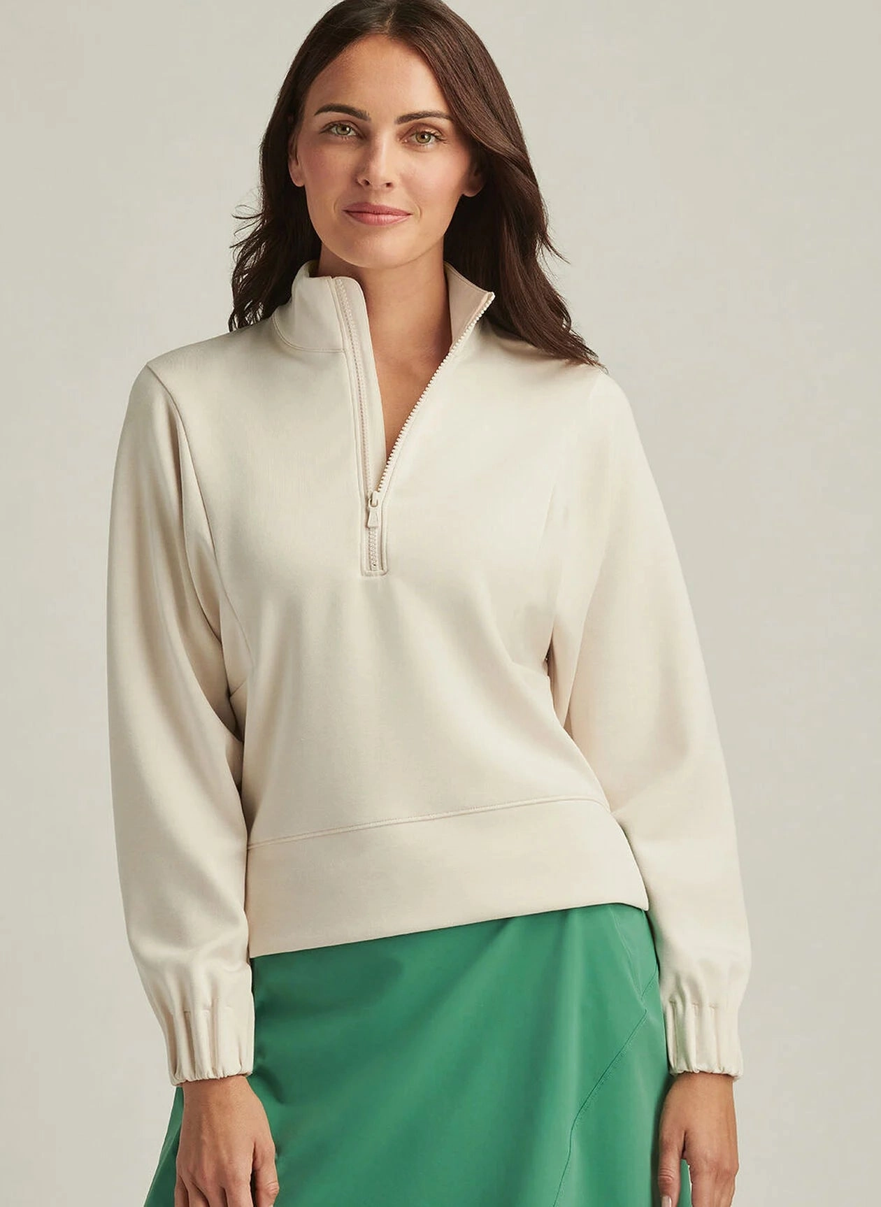 Peter Millar Womens Flora Knit Mlange Half-Zip Pullover - Stone Peter Millar Apparel for Women