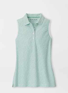 Peter Millar Womens House of Clubs Banded Sport Mesh Sleeveless Button Polo - White Peter Millar women's fashion line