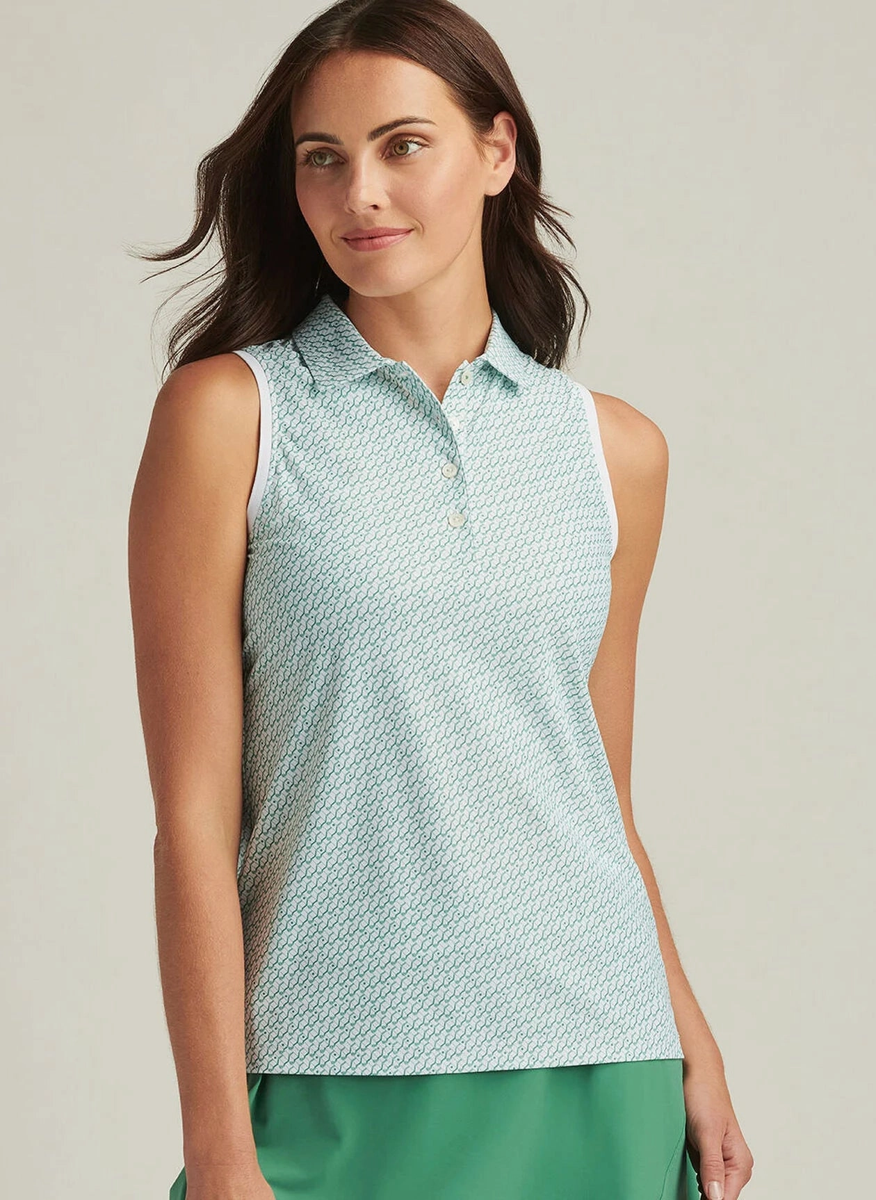 Peter Millar Womens House of Clubs Banded Sport Mesh Sleeveless Button Polo - White Peter Millar Apparel for Women