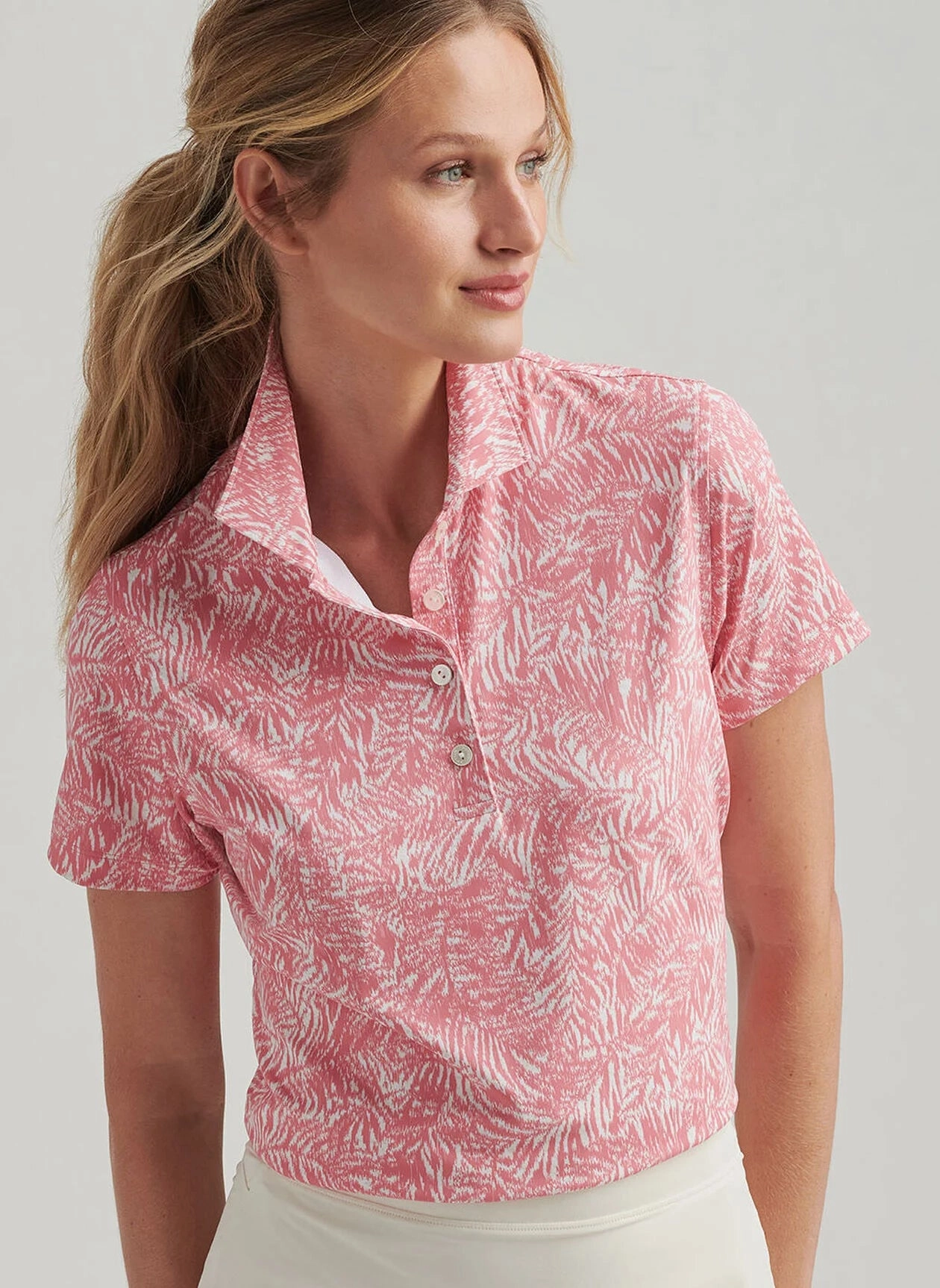Peter Millar Womens Island Time Short-Sleeve Button Polo - Coral Reef Peter Millar Apparel for Women