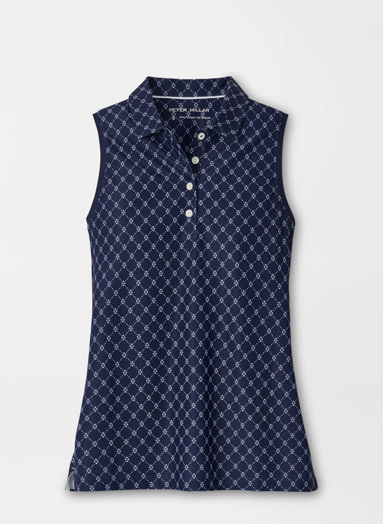 Peter Millar Womens Lattice Blossom Banded Sport Mesh Sleeveless Button Polo - Navy Peter Millar women's fashion line