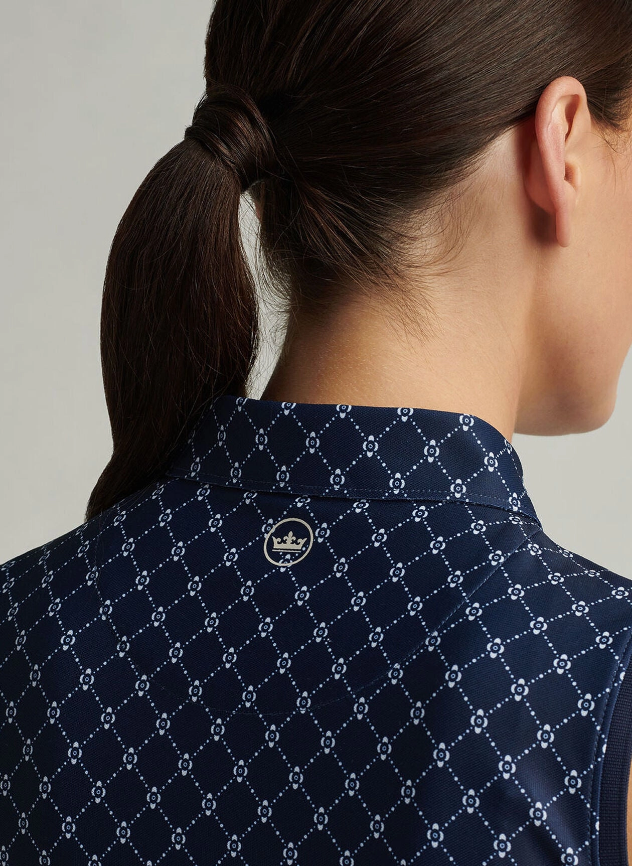 Peter Millar Womens Lattice Blossom Banded Sport Mesh Sleeveless Button Polo - Navy Peter Millar Apparel for Women