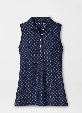 Peter Millar Womens Lattice Blossom Banded Sport Mesh Sleeveless Button Polo - Navy Peter Millar women's fashion line