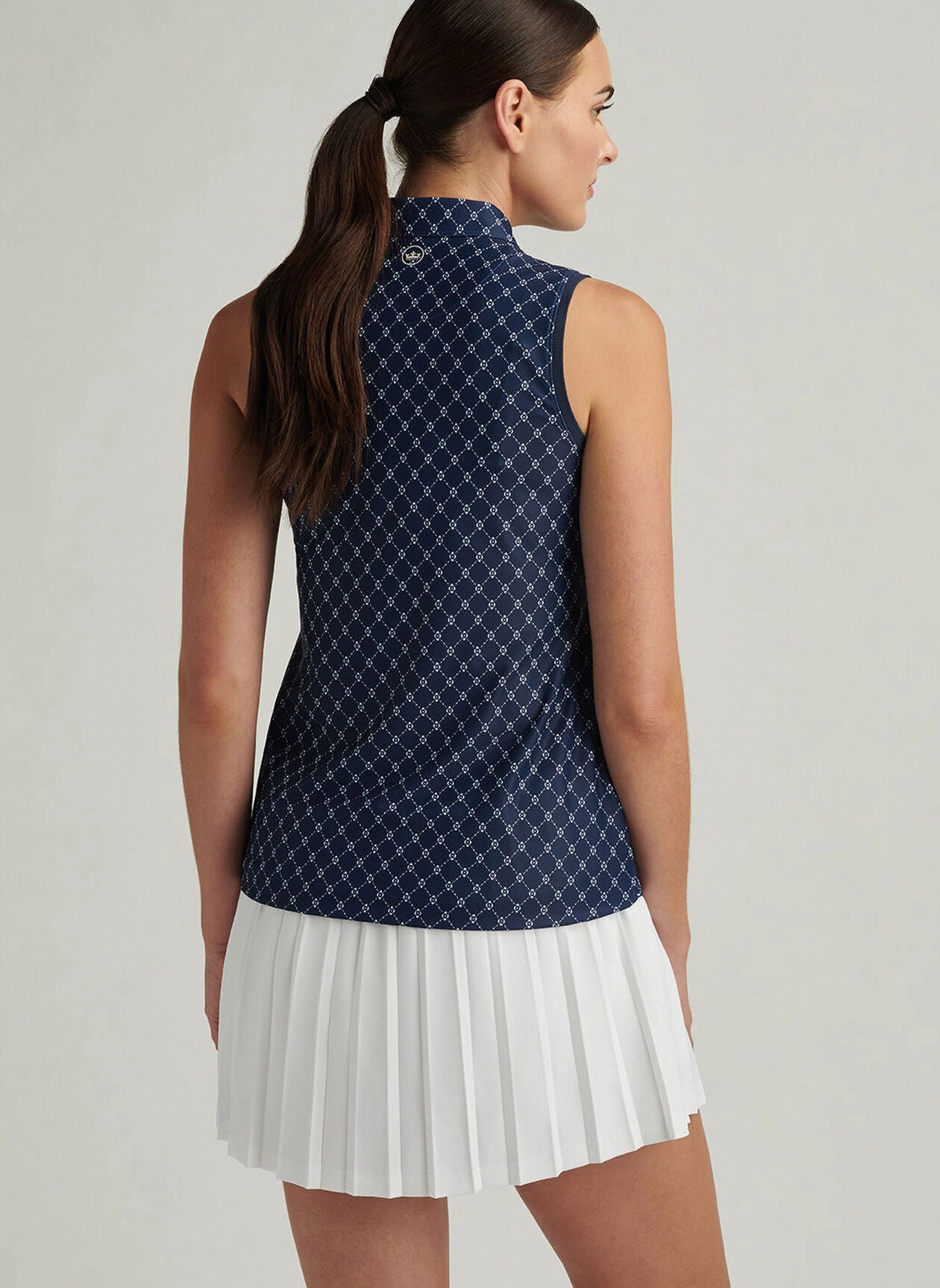 Peter Millar Womens Lattice Blossom Banded Sport Mesh Sleeveless Button Polo - Navy Peter Millar Apparel for Women