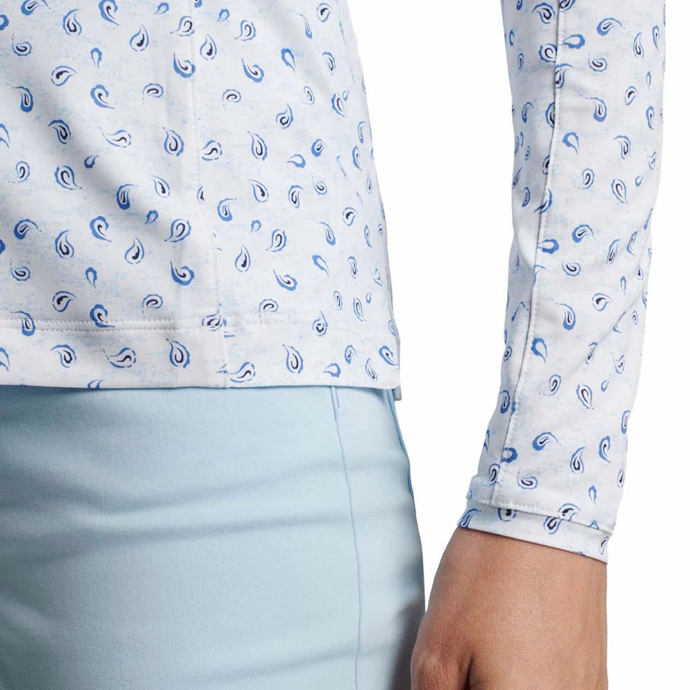 Peter Millar Womens Lightweight Tossed Paisley Print Long Sleeve Sun Shirt - White Peter Millar Apparel for Women