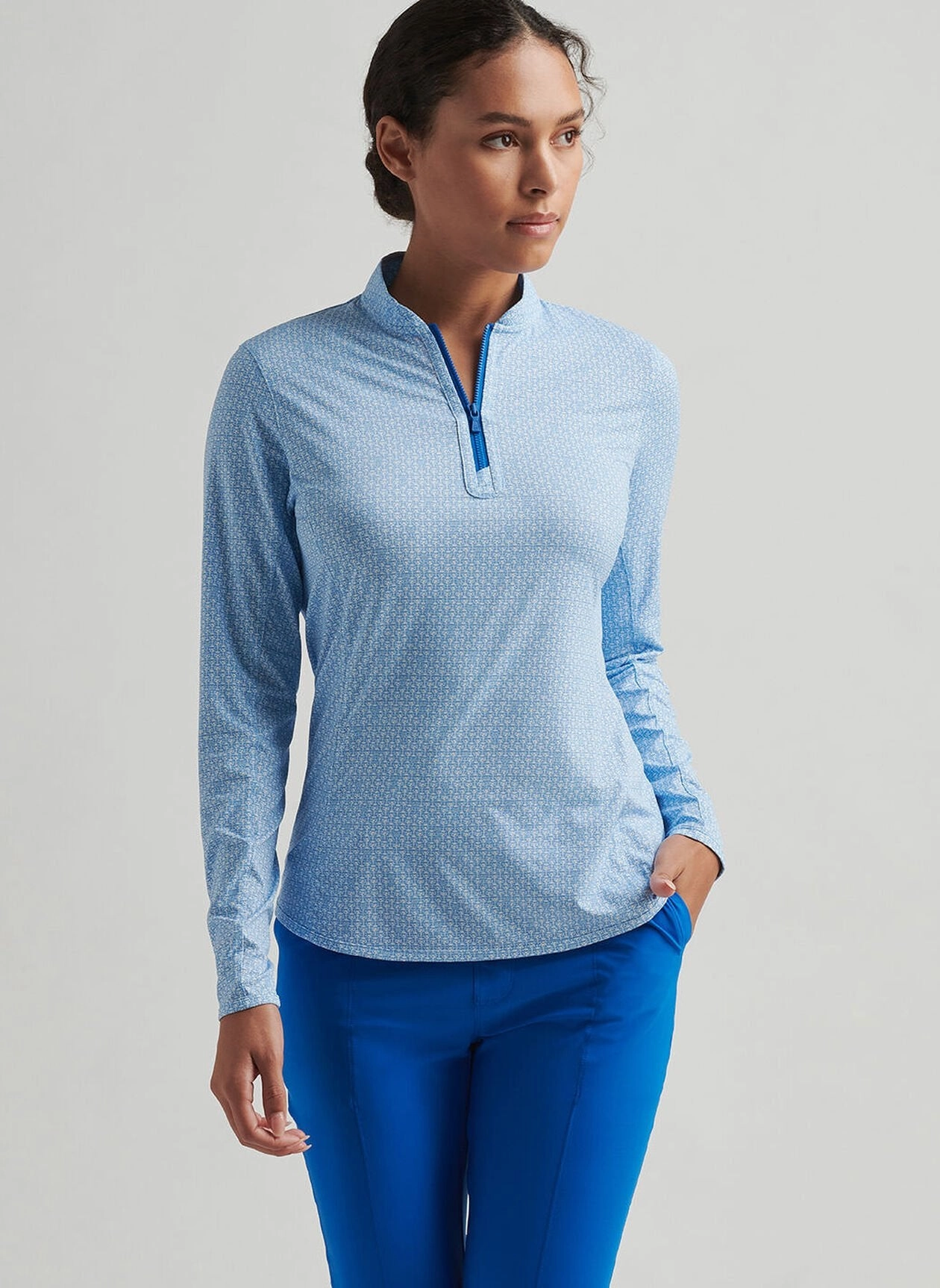 Peter Millar Womens Mar-Tee-Ni Break Lightweight Zip Sun Shirt - Sapphire Peter Millar Apparel for Women