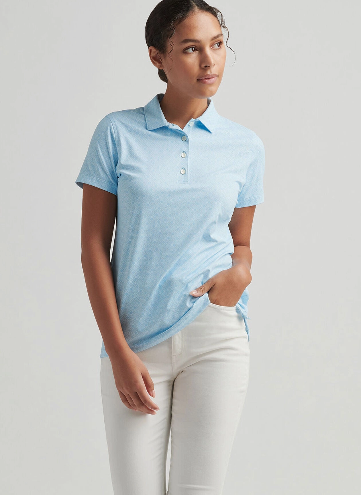 Peter Millar Womens Mar-Tee-Ni Break Short-Sleeve Button Polo - Skylight Peter Millar Apparel for Women