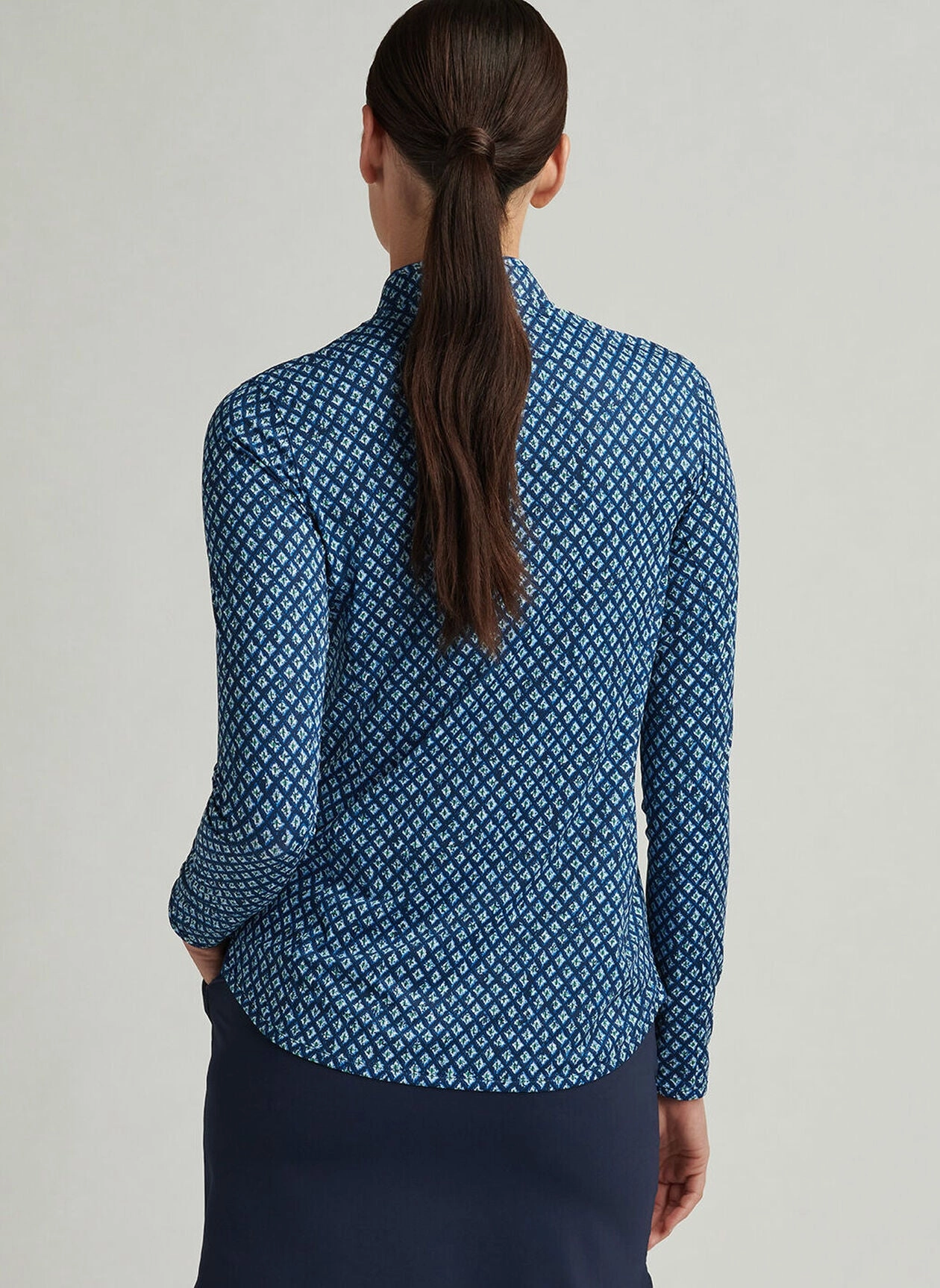 Peter Millar Womens Ocean Ikat Lightweight Zip Sun Shirt - Navy Peter Millar Apparel for Women