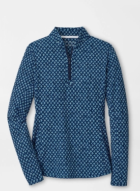 Peter Millar Womens Ocean Ikat Lightweight Zip Sun Shirt - Navy Peter Millar women's fashion line