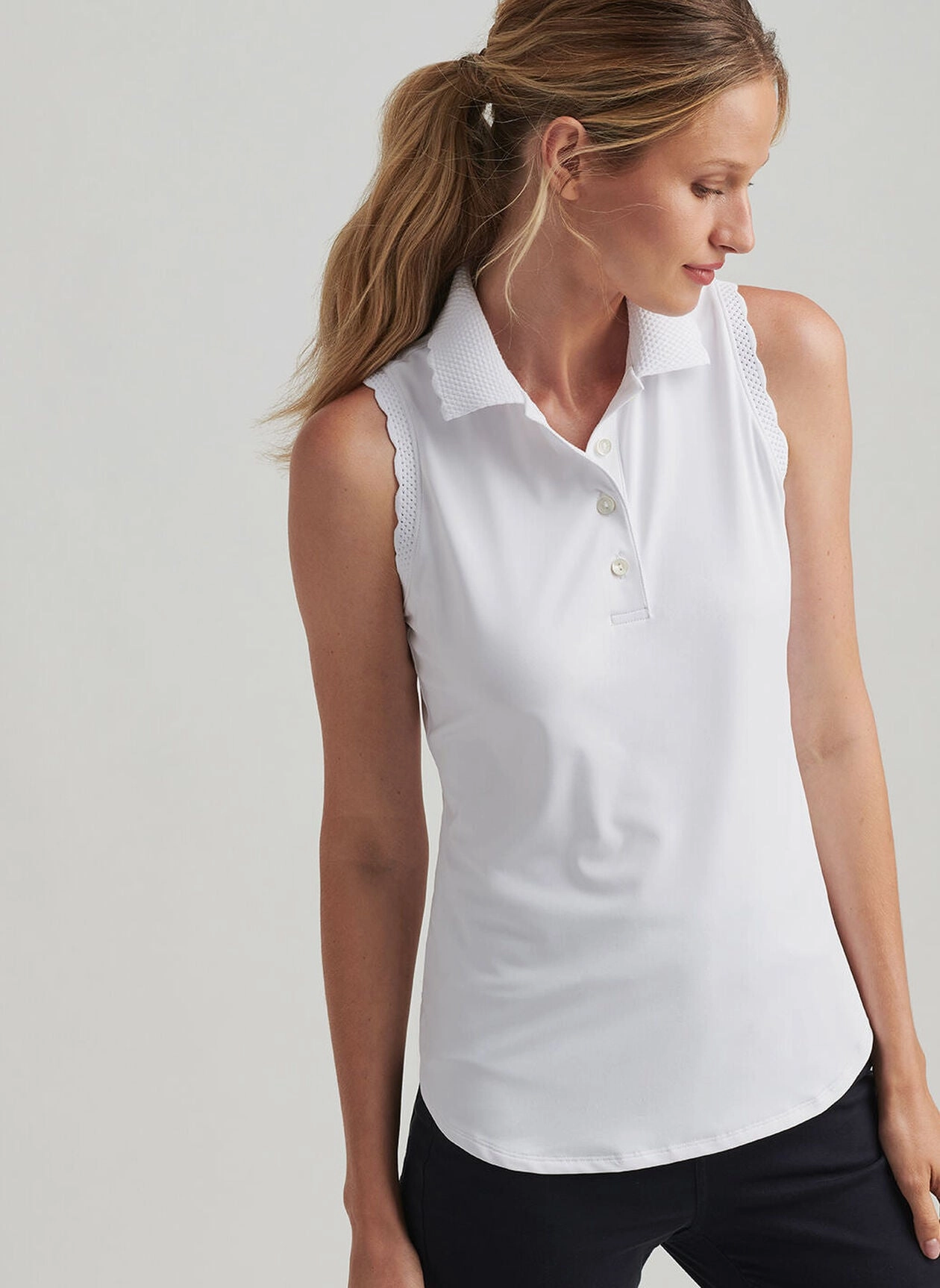 Peter Millar Womens Opal Sleeveless Stretch Jersey Polo - White Peter Millar Apparel for Women