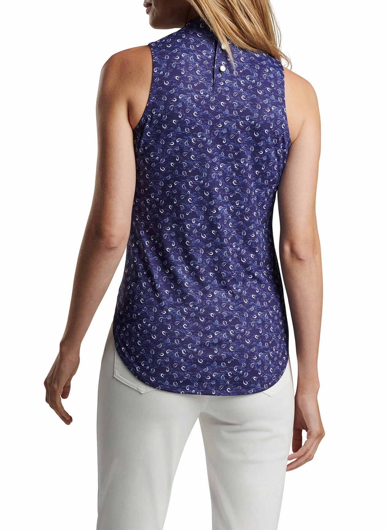 Peter Millar Womens Scottie Tossed Paisley Print Sleeveless Mock Neck - Navy Peter Millar Apparel for Women