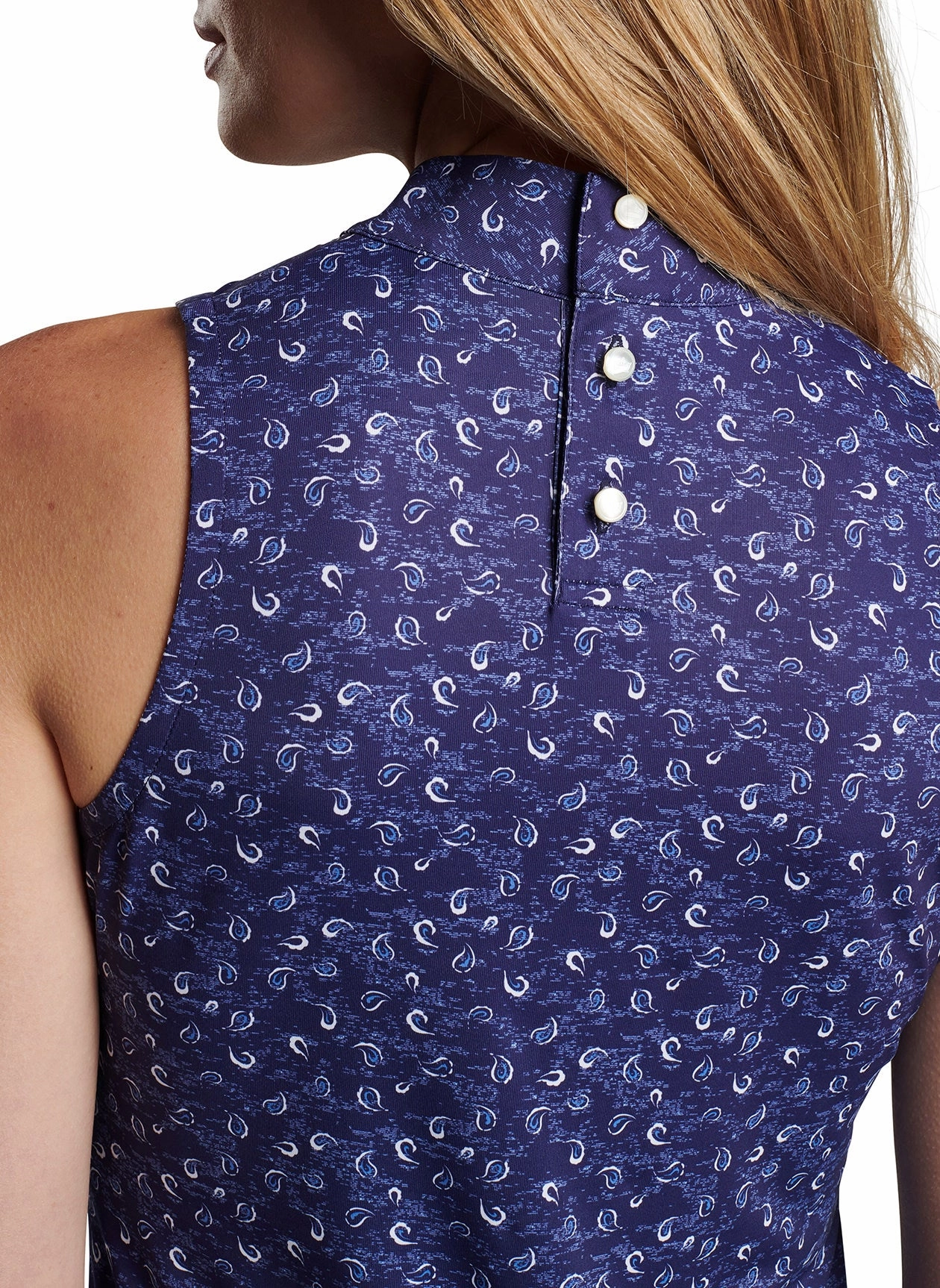 Peter Millar Womens Scottie Tossed Paisley Print Sleeveless Mock Neck - Navy Peter Millar Apparel for Women