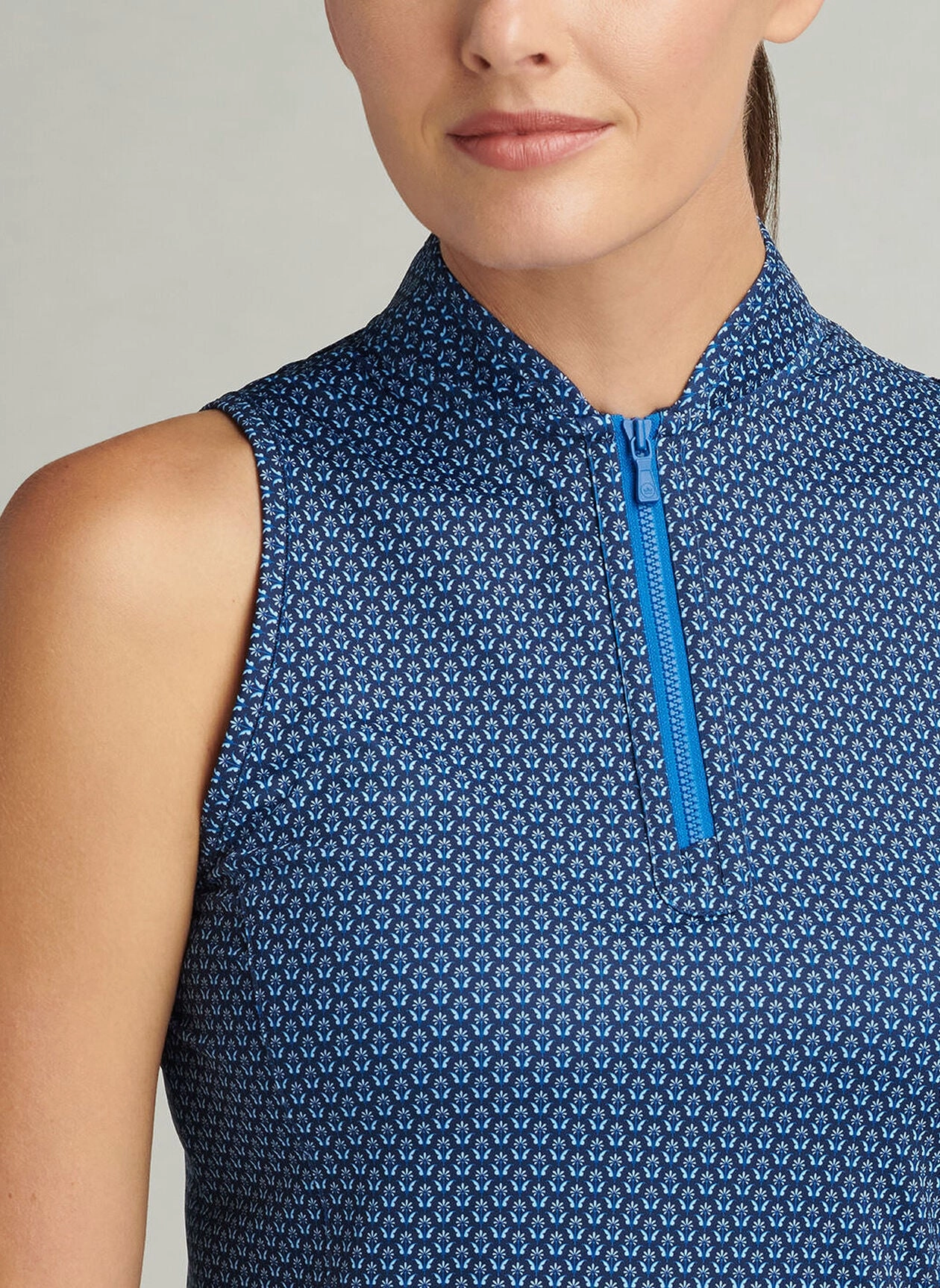 Peter Millar Womens Summer Flutters Shirley Sleeveless Zip Polo - Sapphire Peter Millar Apparel for Women