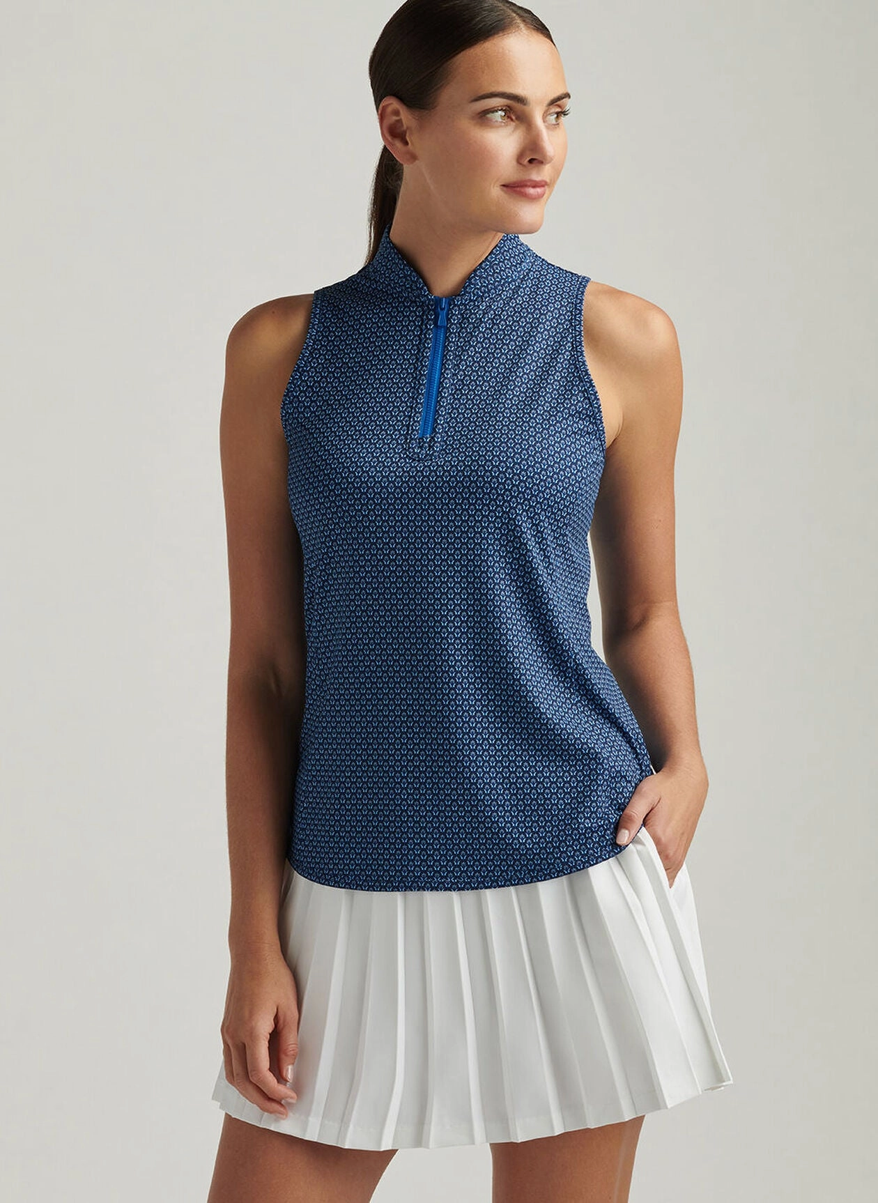 Peter Millar Womens Summer Flutters Shirley Sleeveless Zip Polo - Sapphire Peter Millar Apparel for Women