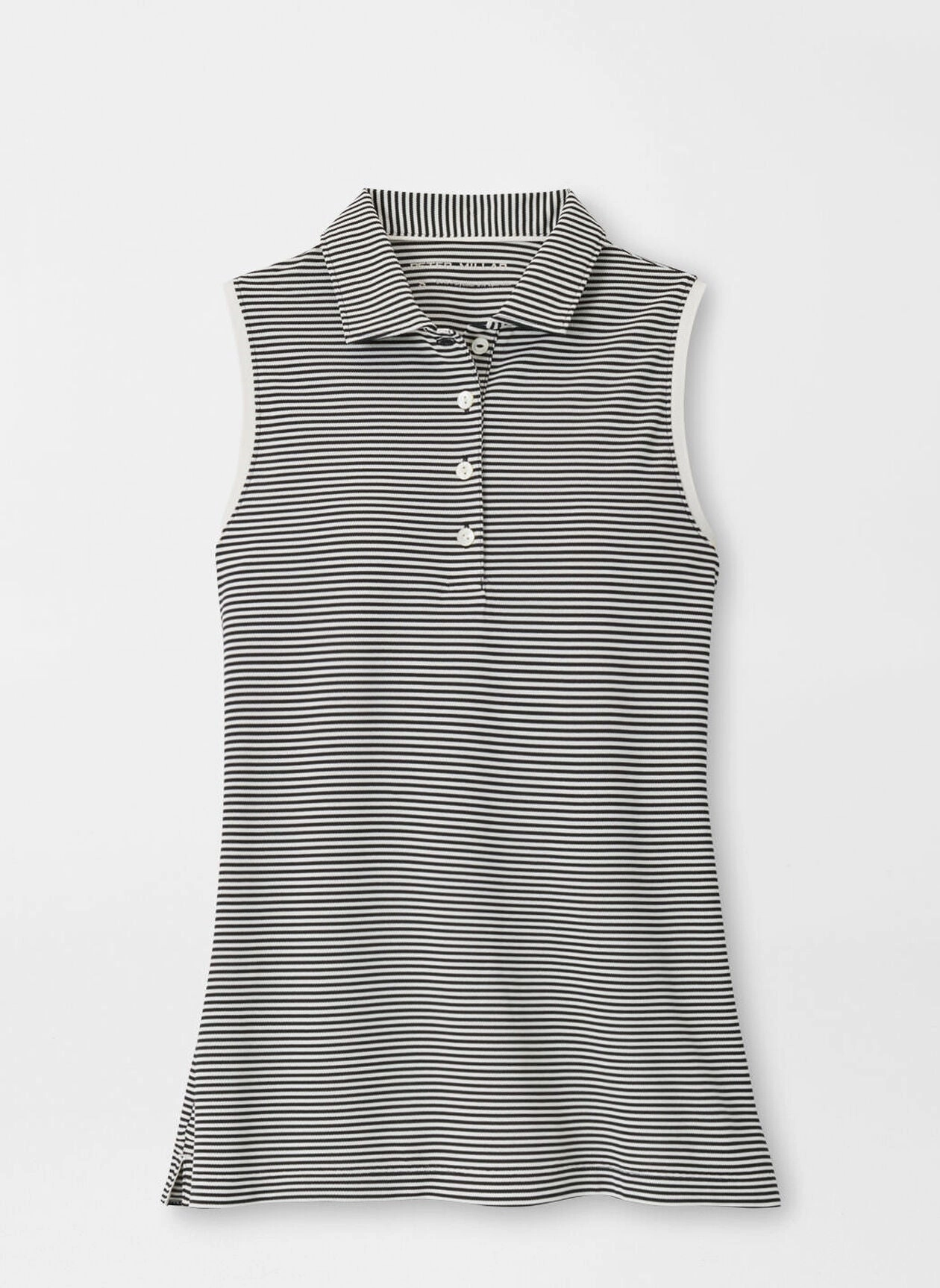 Peter Millar Womens Vista Stripe Banded Sport Mesh Sleeveless Button Polo - Black Ivory Peter Millar women's fashion line