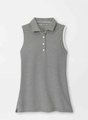 Peter Millar Womens Vista Stripe Banded Sport Mesh Sleeveless Button Polo - Black Ivory Peter Millar women's fashion line