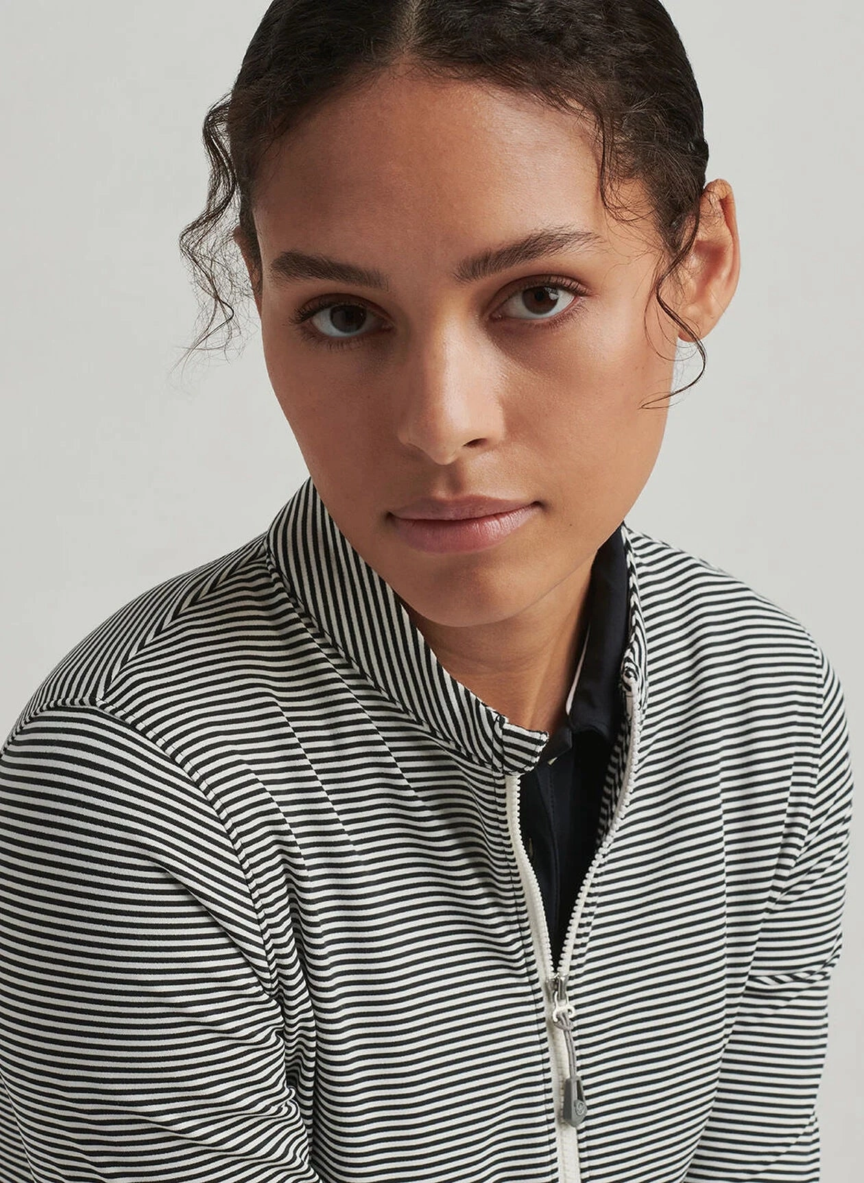 Peter Millar Womens Vista Stripe Katy Full Zip Layer - Black Ivory Peter Millar Apparel for Women