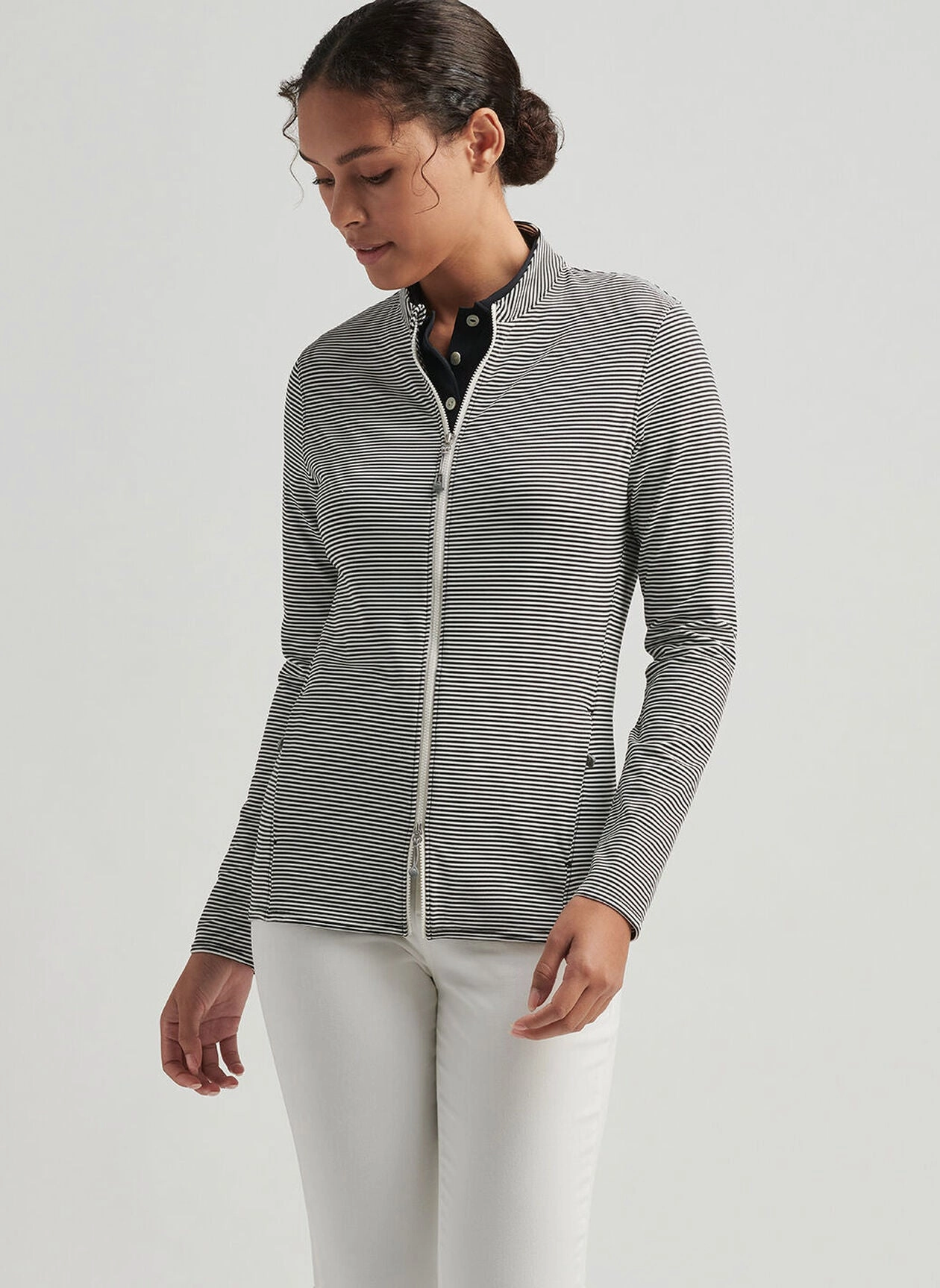 Peter Millar Womens Vista Stripe Katy Full Zip Layer - Black Ivory Peter Millar Apparel for Women