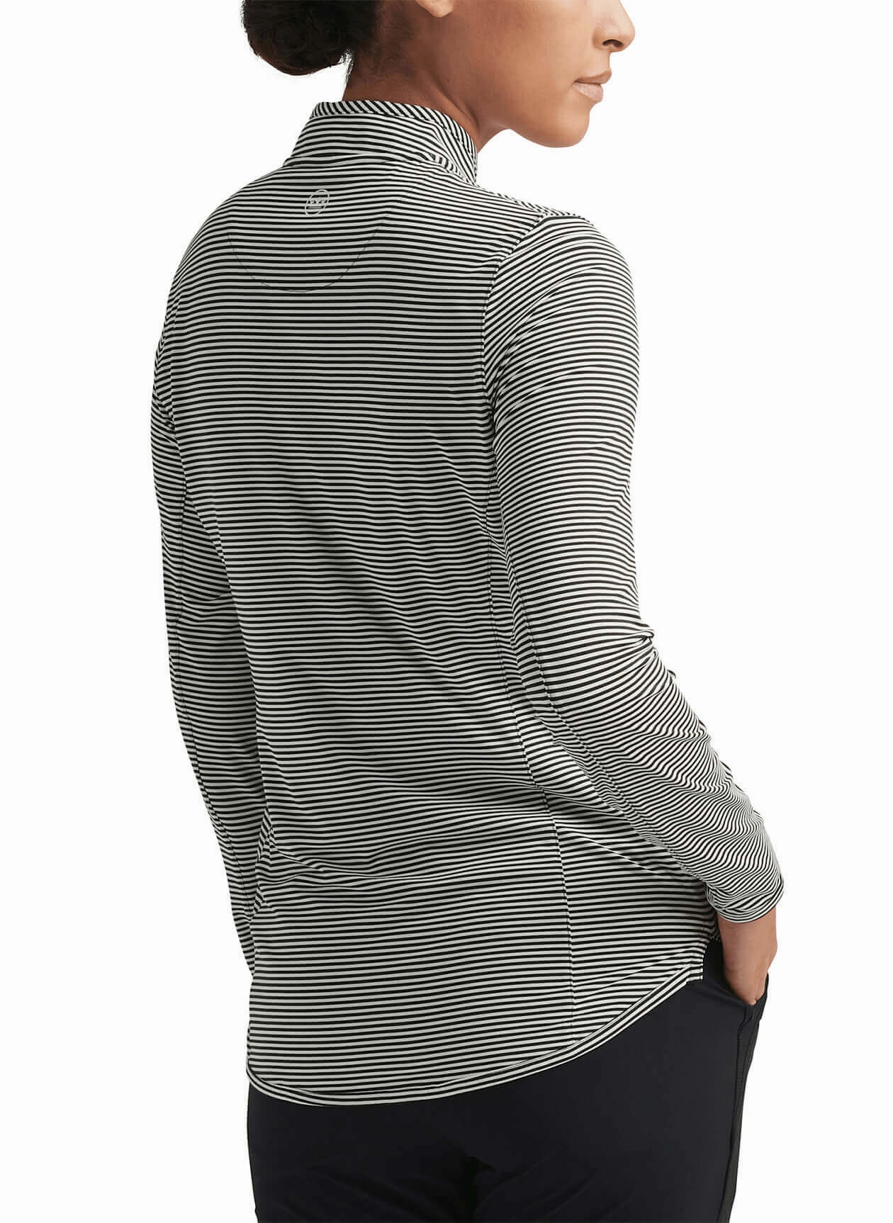 Peter Millar Womens Vista Stripe Lightweight Zip Sun Shirt - Black Ivory Peter Millar Apparel for Women