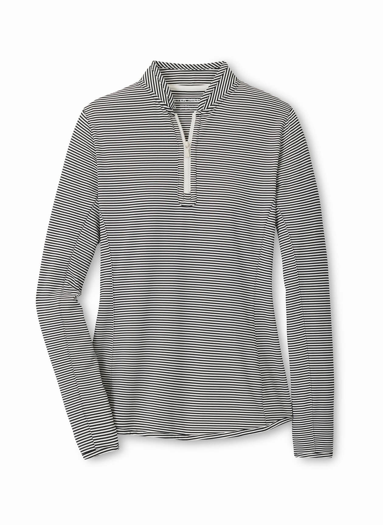 Peter Millar Womens Vista Stripe Lightweight Zip Sun Shirt - Black Ivory Peter Millar women's fashion line