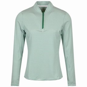 Peter Millar Womens Vista Stripe Lightweight Zip Sun Shirt - Field Green White Peter Millar women's fashion line